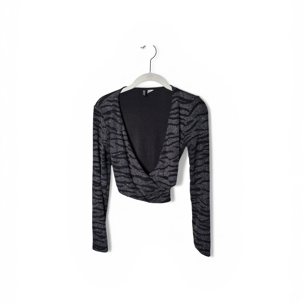 Divided H&M Black Silver Sparkle Long Sleeve Cropped Wrap Top Size Small